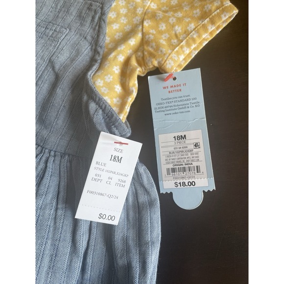 NWTCat & Jack Baby Girl 3-Piecev Blue Overall Dress with Yellow Shirt Size 18M - Picture 5 of 11